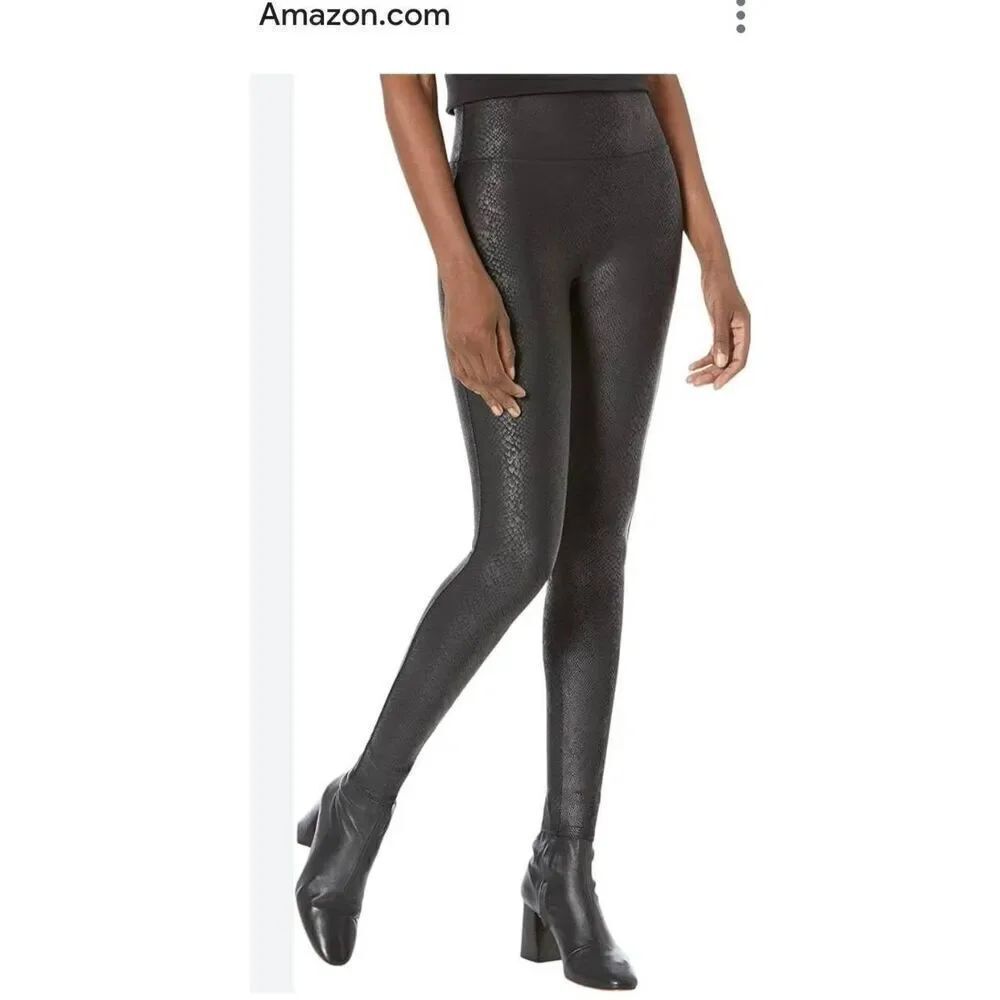 SPANX Faux Leather Faux Leather Foiled Snake  black Leggings sz Medium